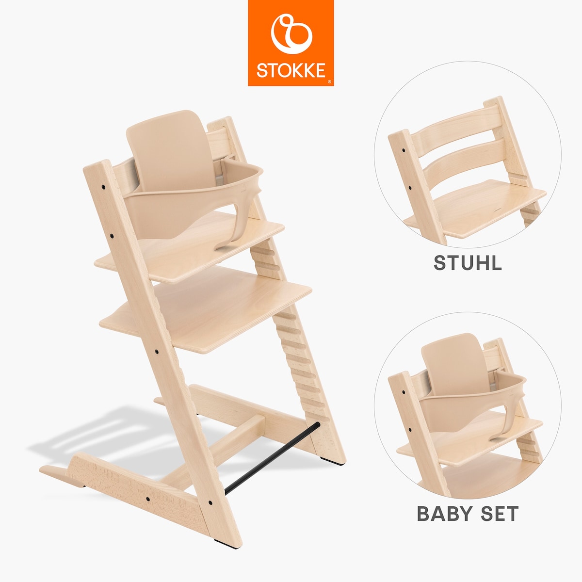 Tripp trapp-stol i eik med babysett bakside