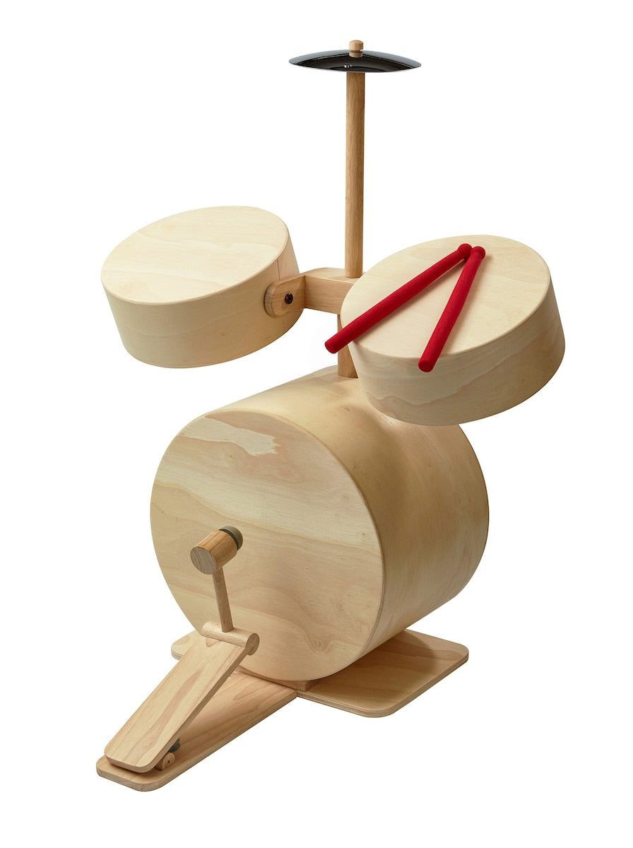 Trommesett i tre for barn 45x54x71 cm PlanToys bakside