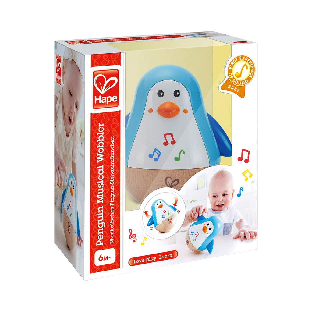 tumlefigur pingvin med lyd fra 6 mnd - hape fargerikt design
