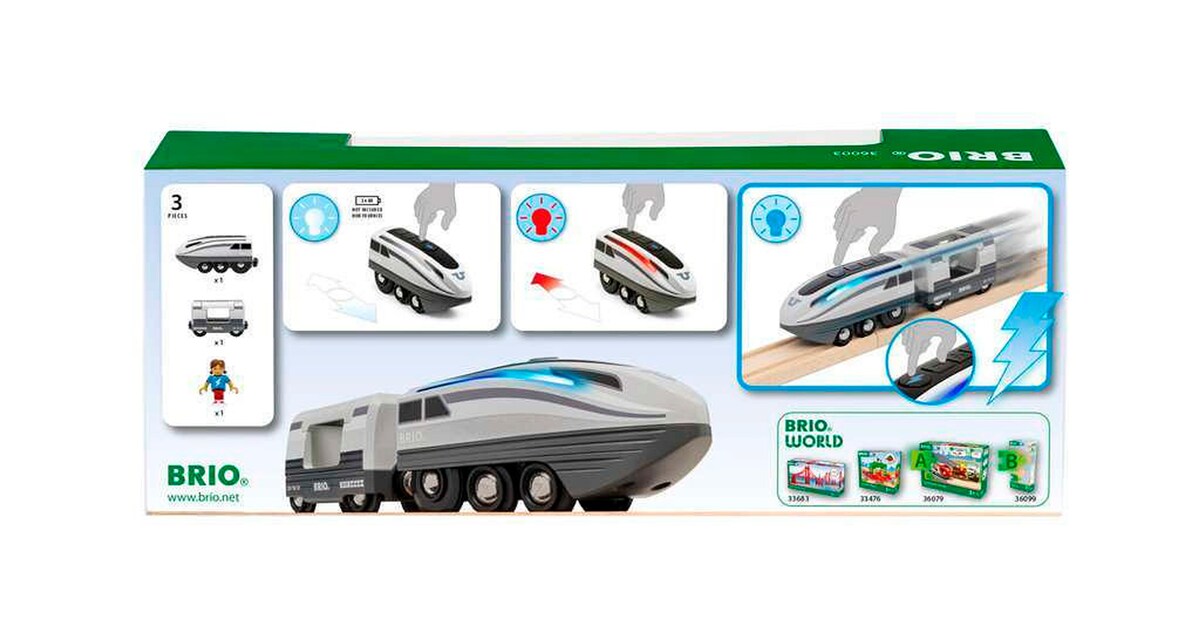 Nærbilde av passasjerfigur til Turbotog med batteridrift og lyseffekter i tre