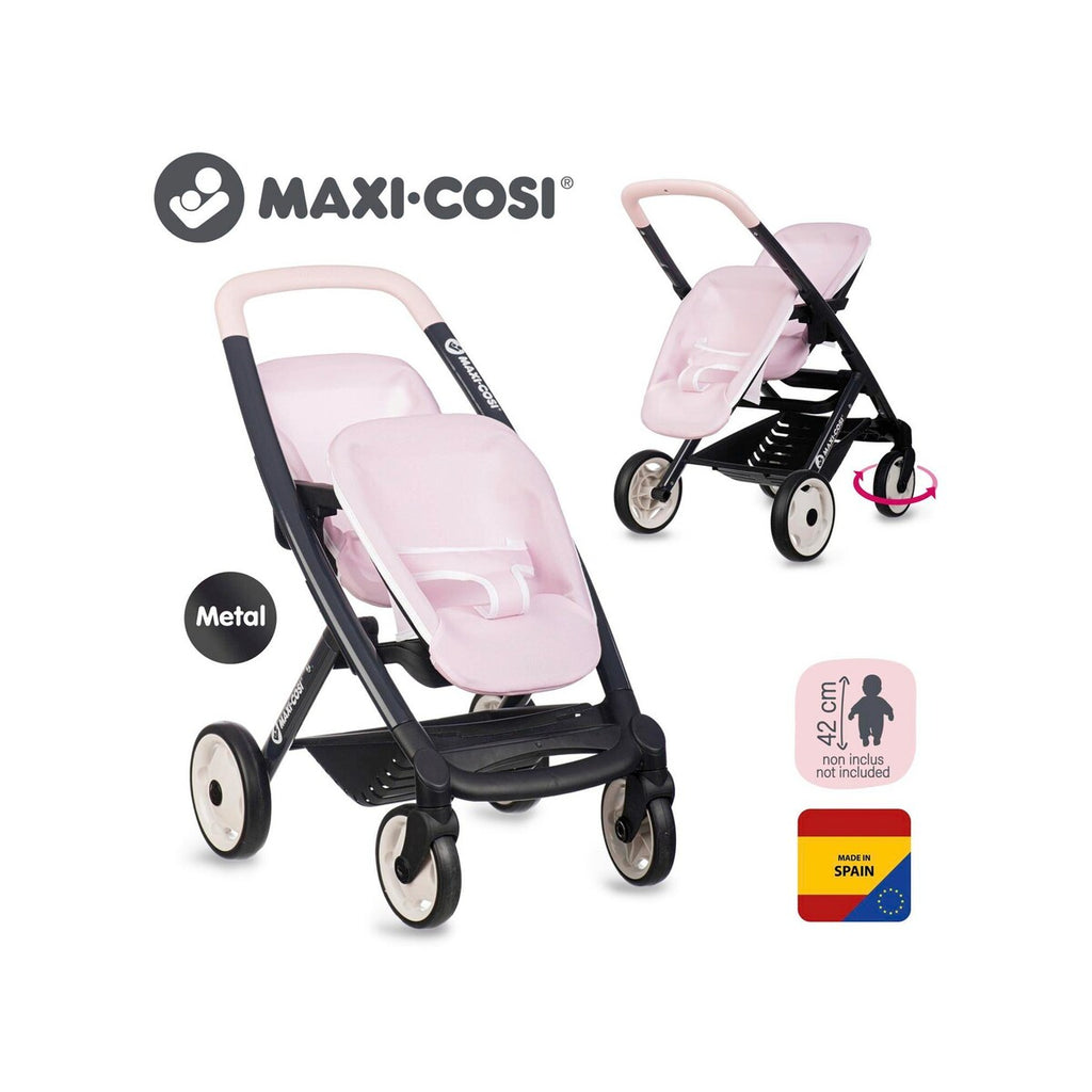 Tvillingdukkevogn Maxi-Cosi-design for dukker opptil 42 cm bakside
