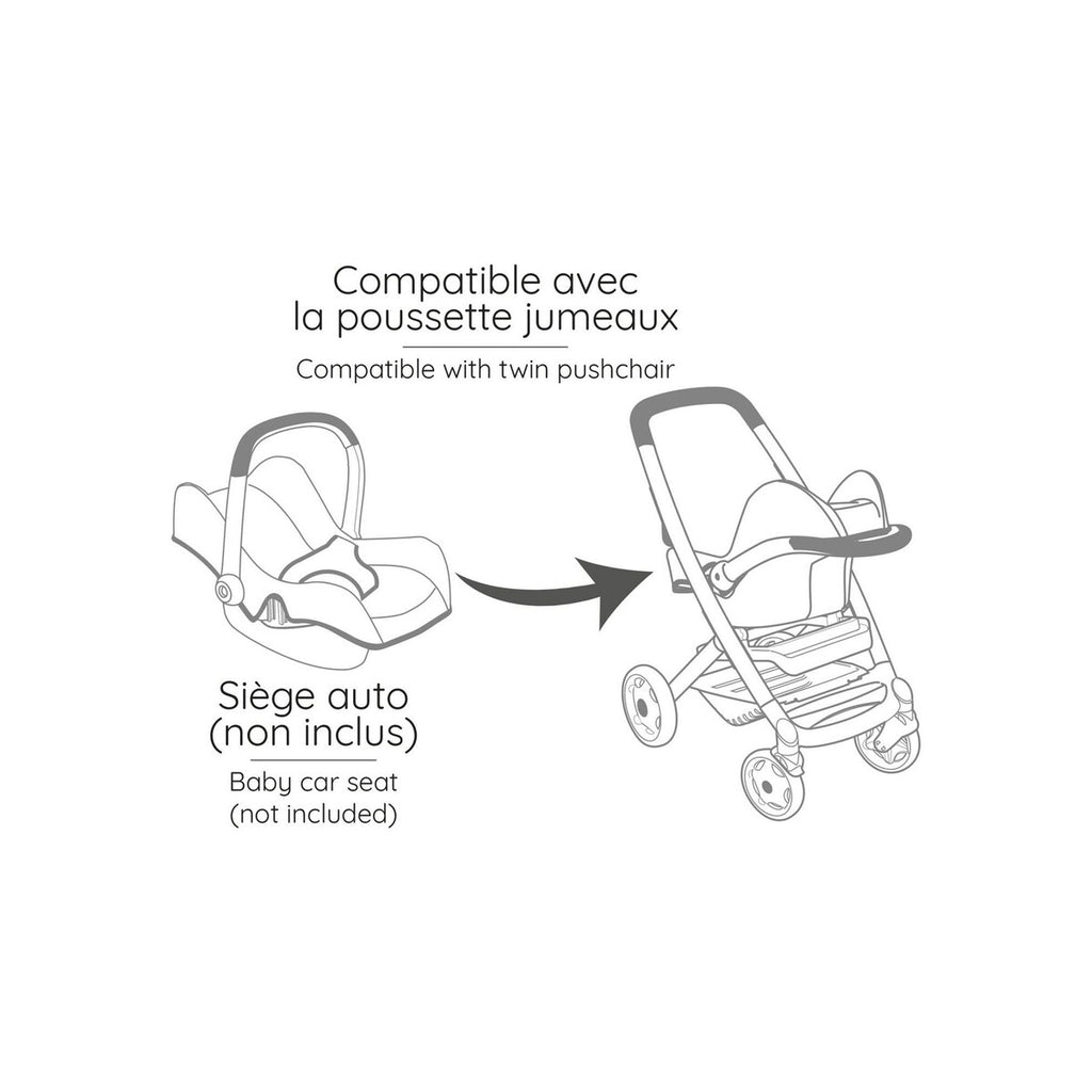 Svingbare forhjul på Tvillingdukkevogn Maxi-Cosi-design for dukker opptil 42 cm
