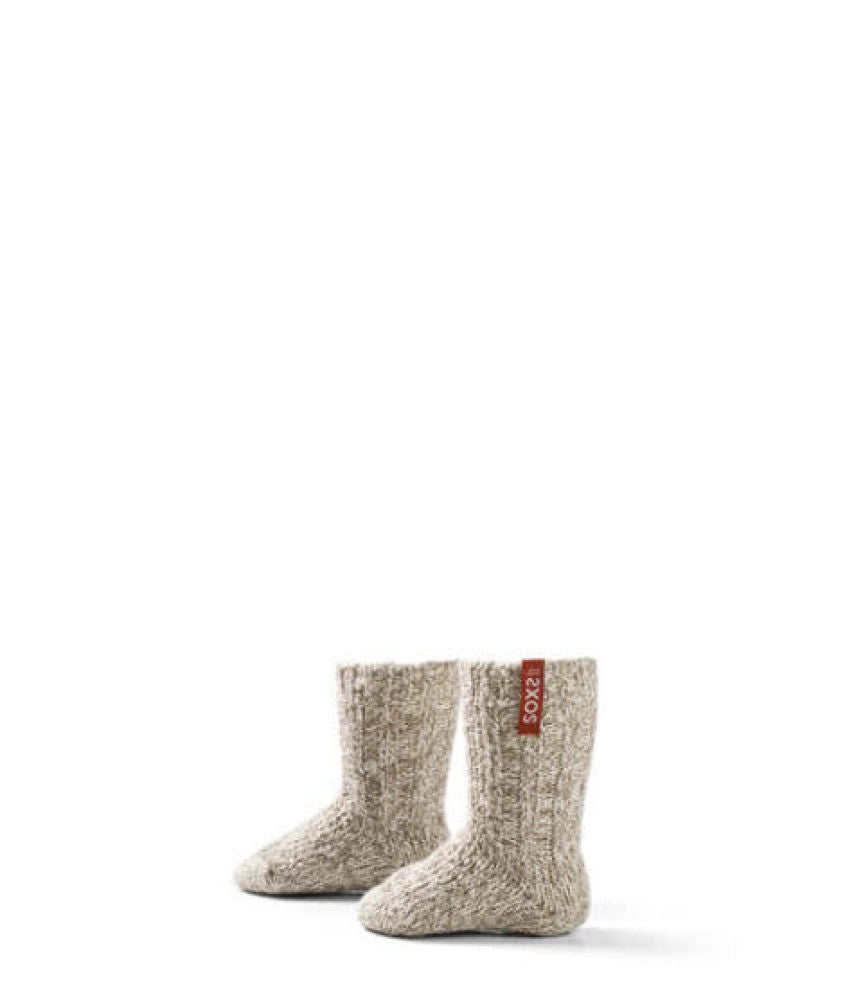 Ullsokker med antisklisåle for baby beige sweet hazel fra SOXS forfra