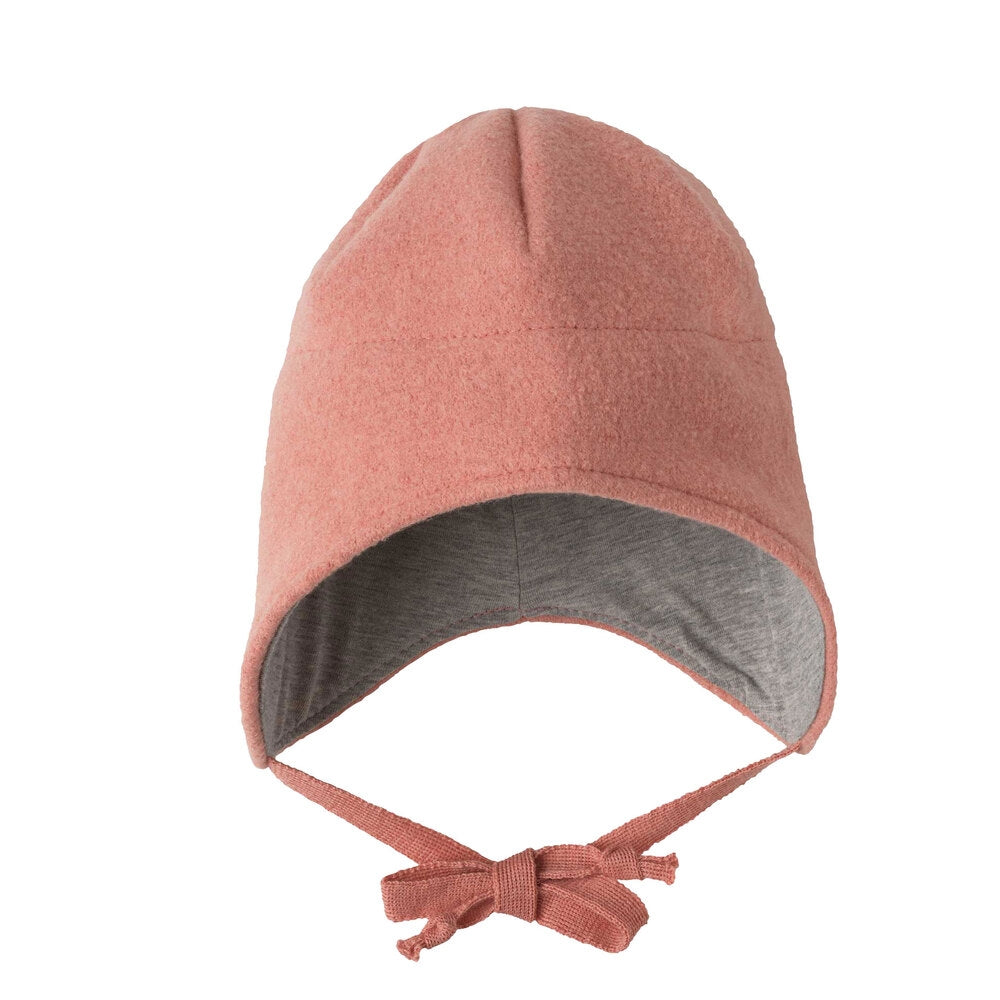 Ullvalk lue str. 1 softpink med ørevarmere - Disana forfra