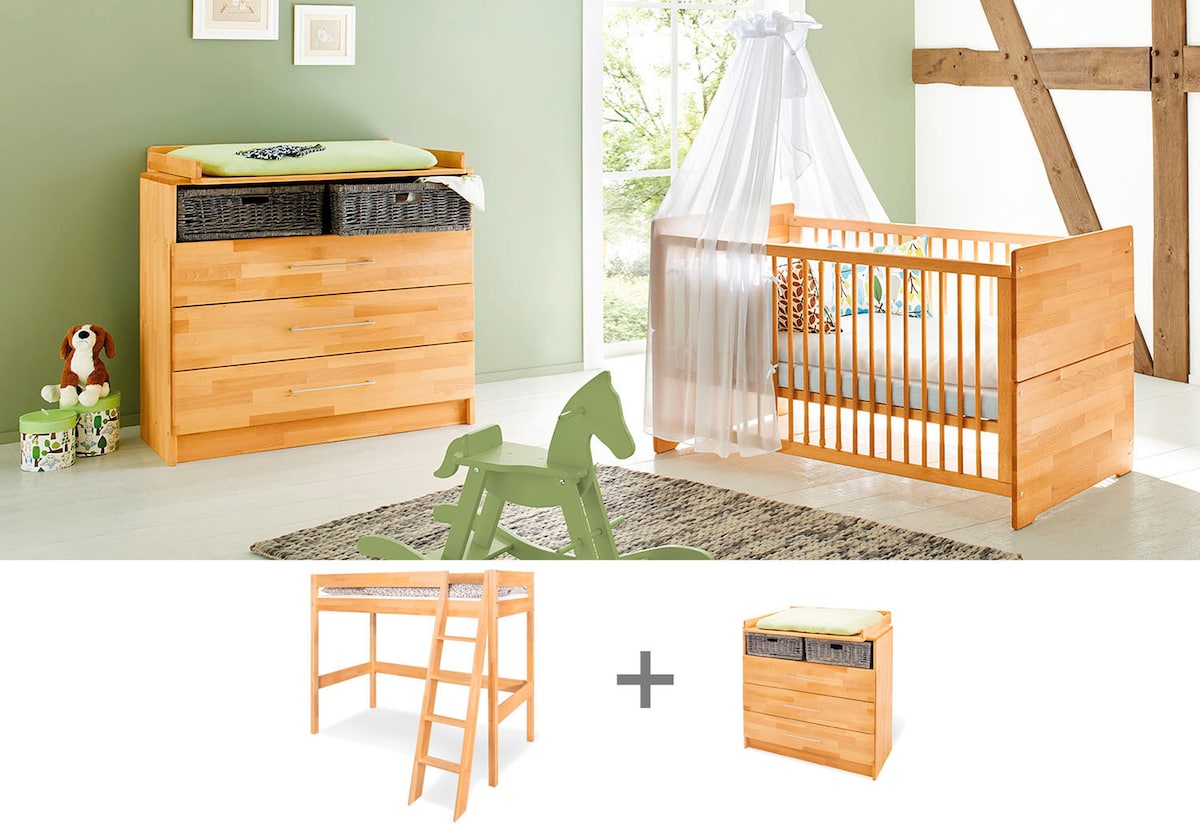Ungdomsrom-sett „Natura" med høyseng og sideboard i bøk, frontbilde