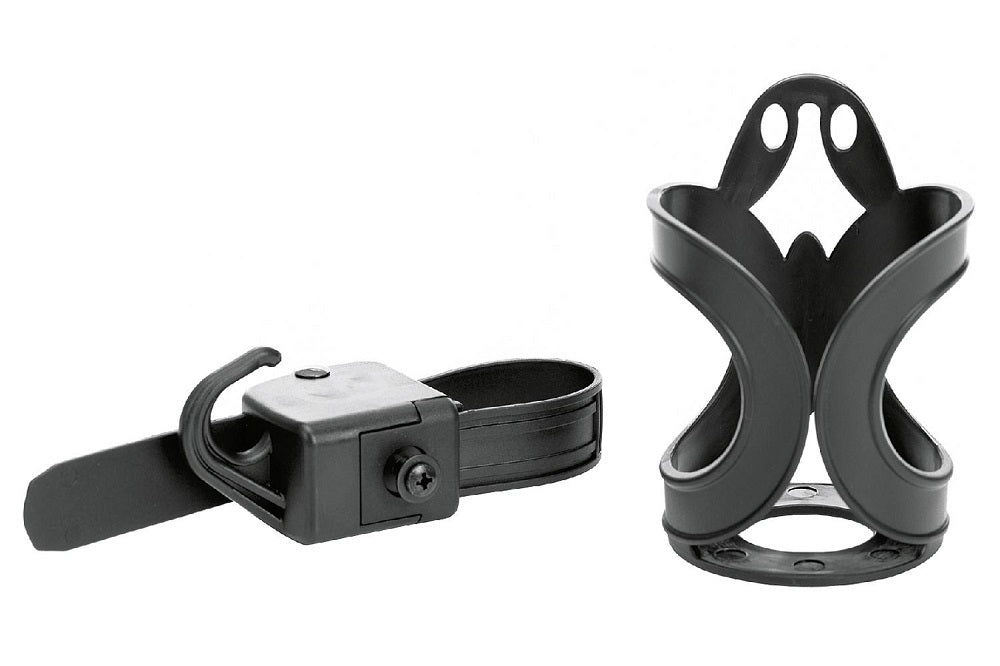Universell flaskeholder for barnevogn med krok svart fra Babyworld forfra
