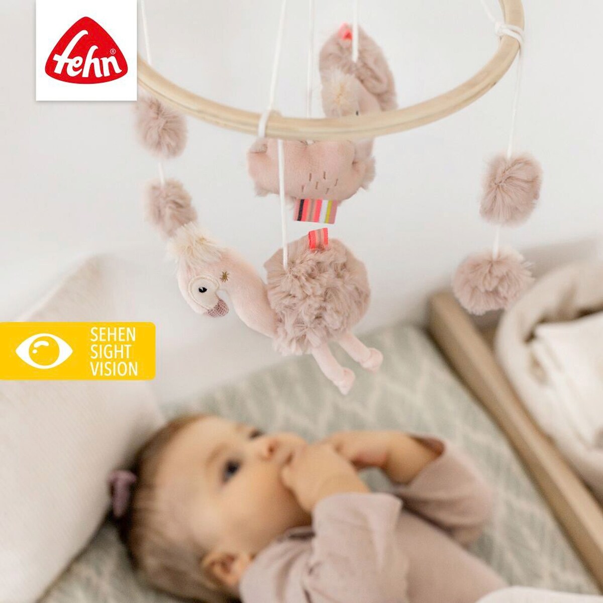 Uro i tre og tekstil Flamingo 22 cm fra Fehn bakside