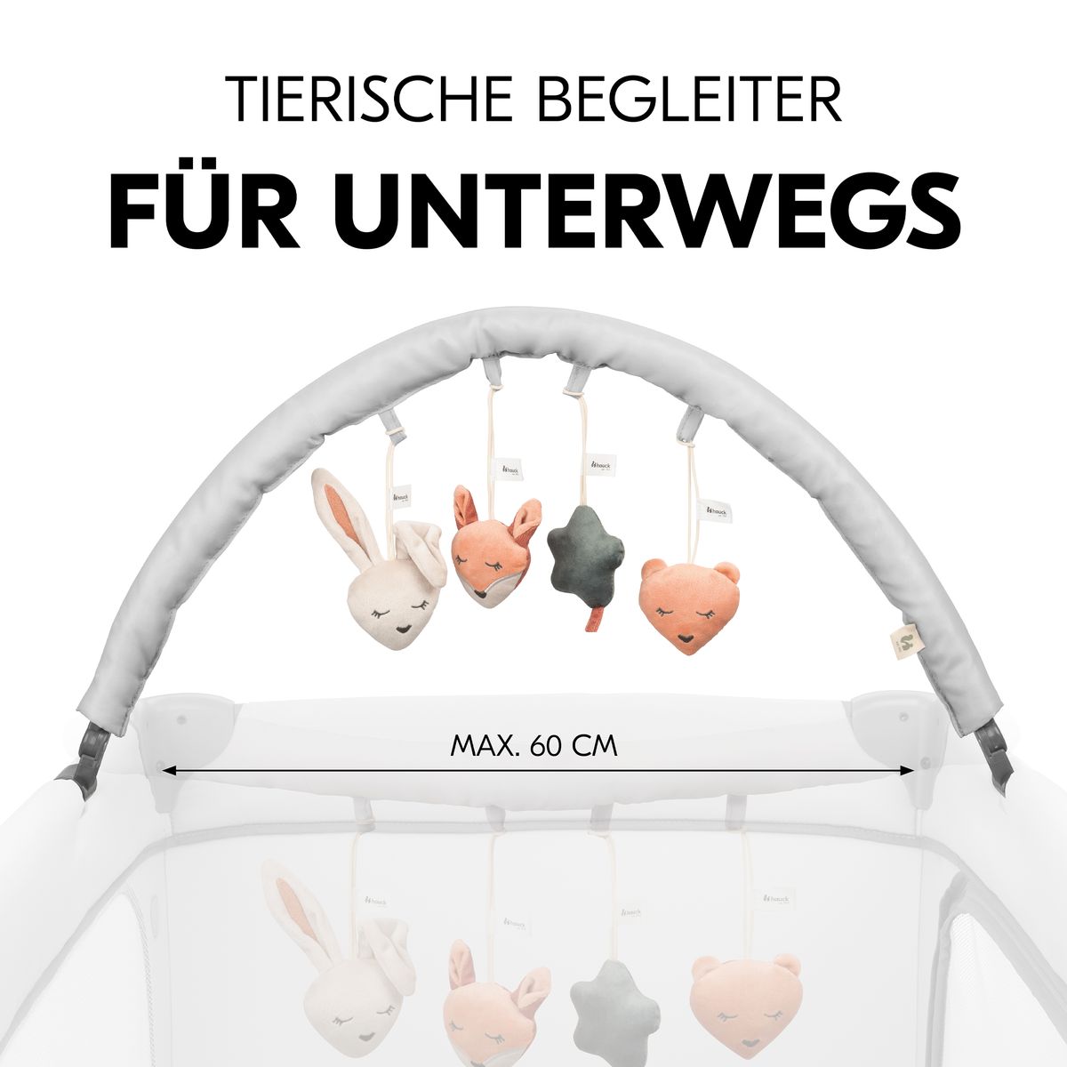 Detalj av stofffigurer på Uro til reiseseng Travel Bed Mobile Forest