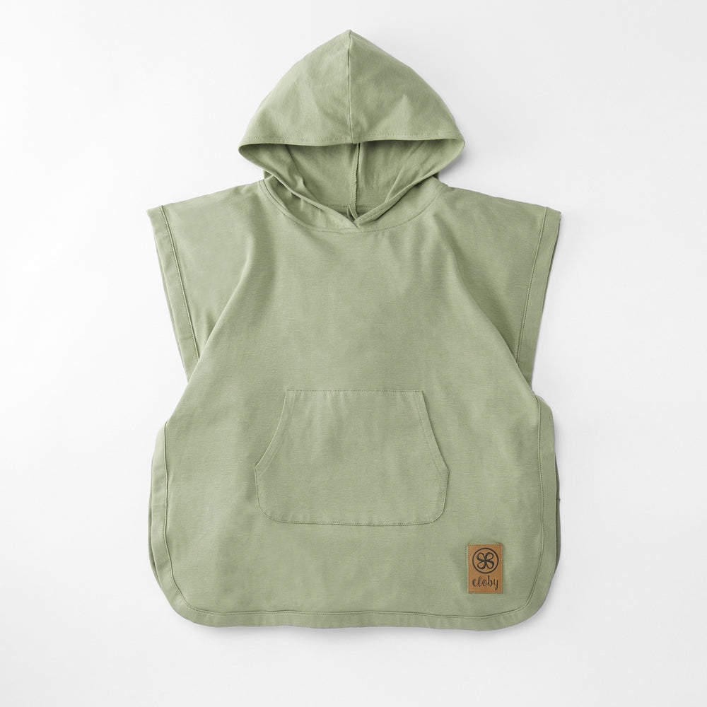 UV-poncho UPF 50+ økologisk bomull 3-5 år Olive Green Cloby forfra