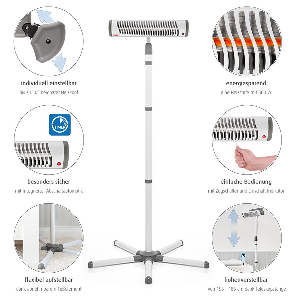 Sideprofil av Varmelampe Easy Heat Flex til stellebord med stativ