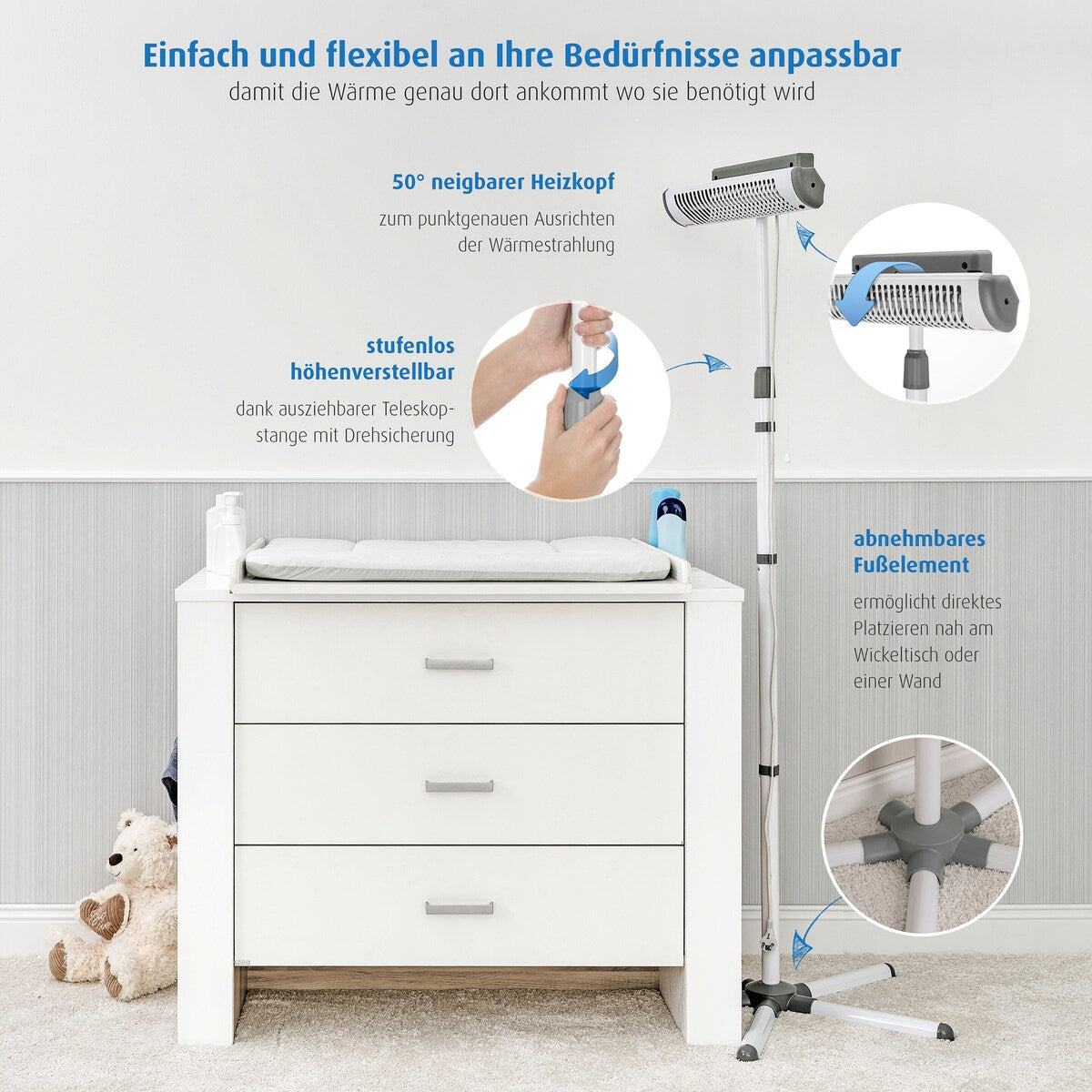 Varmelampe EasyHeat Flex med gulvstativ 500W bakside