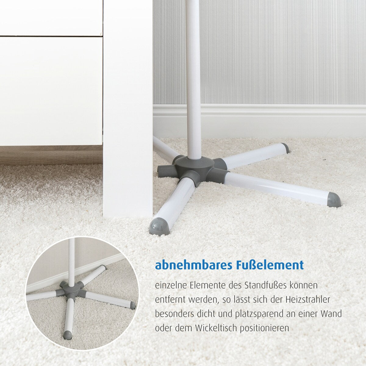 Montert Varmelampe EasyHeat Flex med gulvstativ 500W ved stellebord