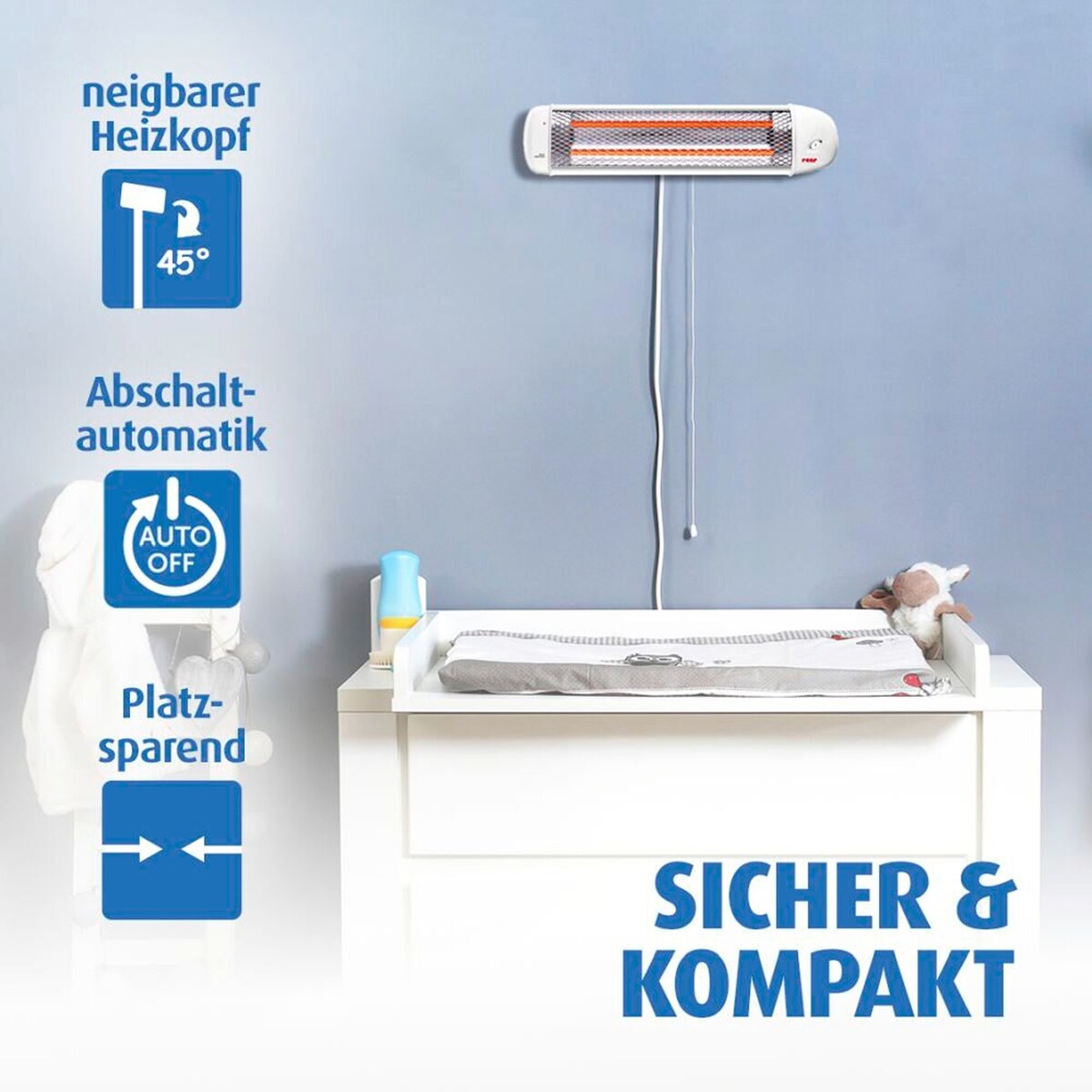 Varmelampe for stellebord med autostopp 300/600W reer i bruk