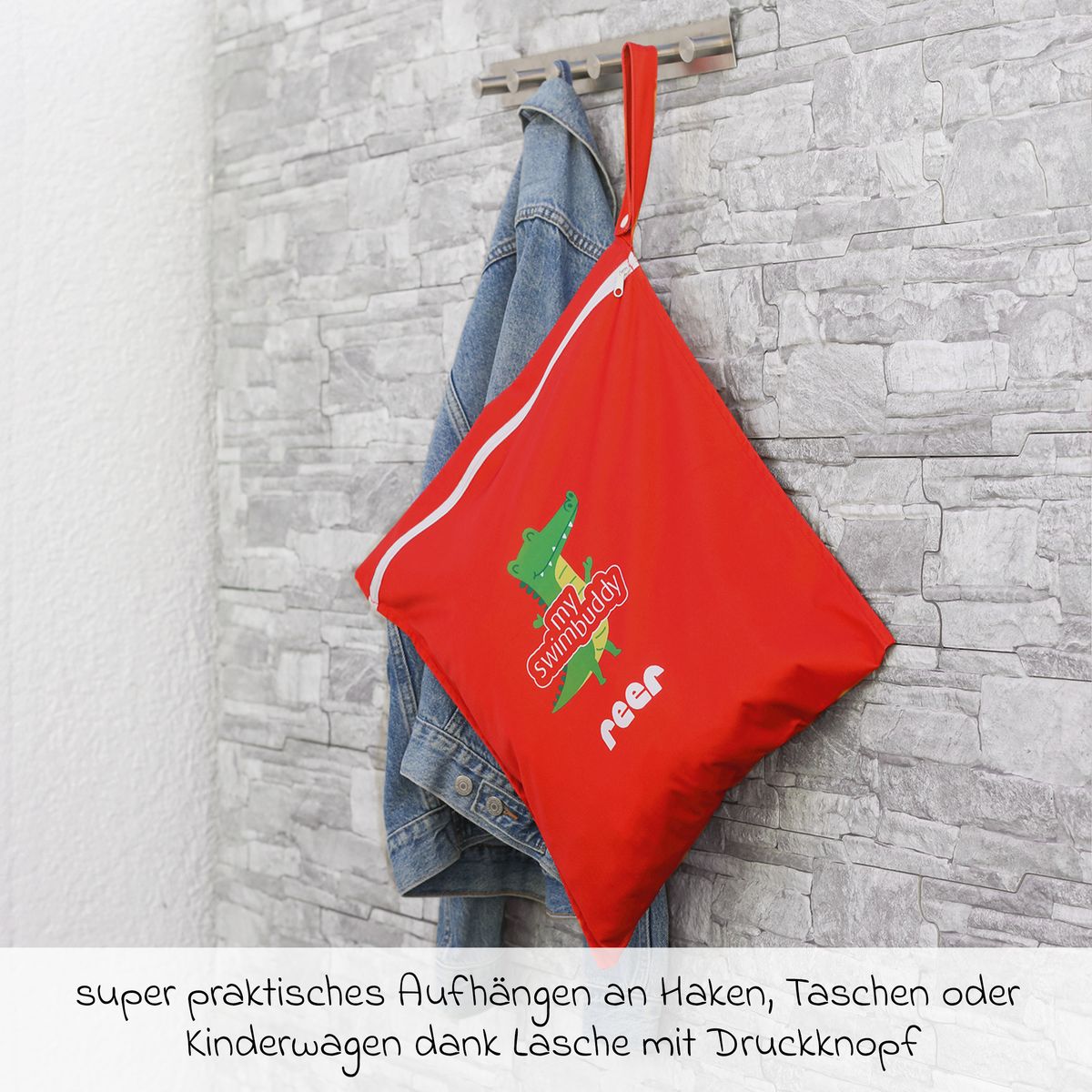 Detalj av opphengsløkke på våtpose myswimbuddy 2-pakning 45x40 og 30x30 cm, rød