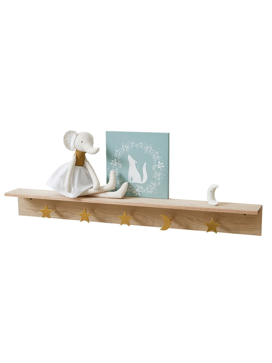 Vegggarderobe MÅNE & STJERNER med hylle og 5 kroker front