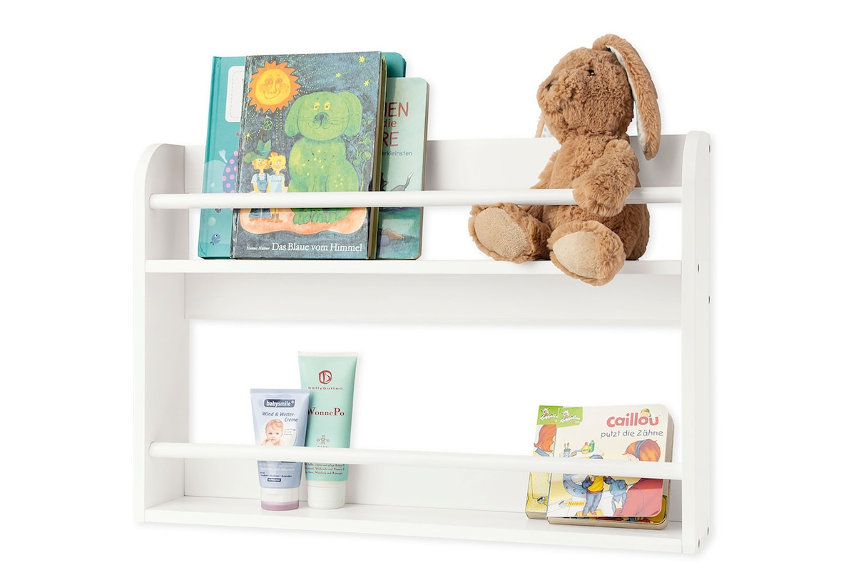 Vegghylle for barnebøker "Jori" MDF hvit 55x38 cm FSC sett forfra