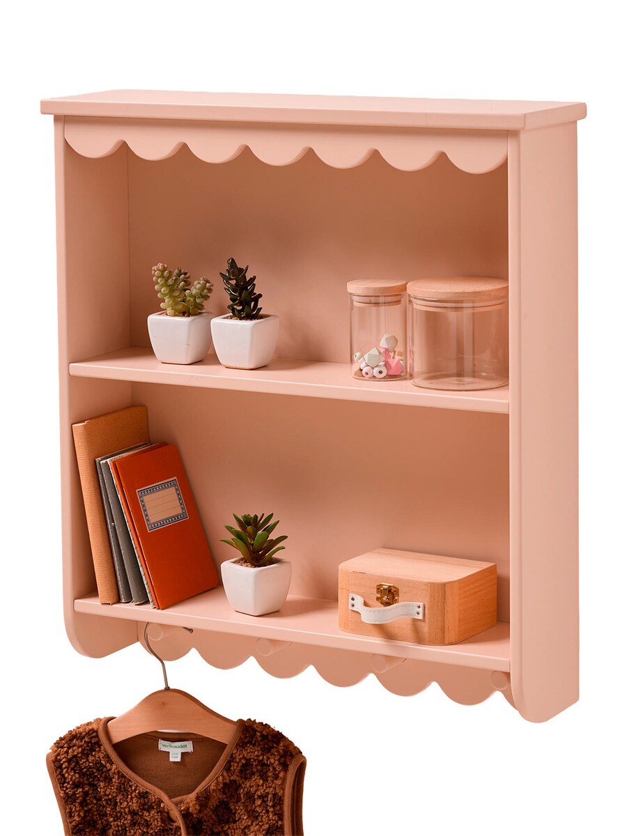 Detalj av knagger på Vegghylle FESTON med knaggrekke MDF 52 x 59 cm rosa