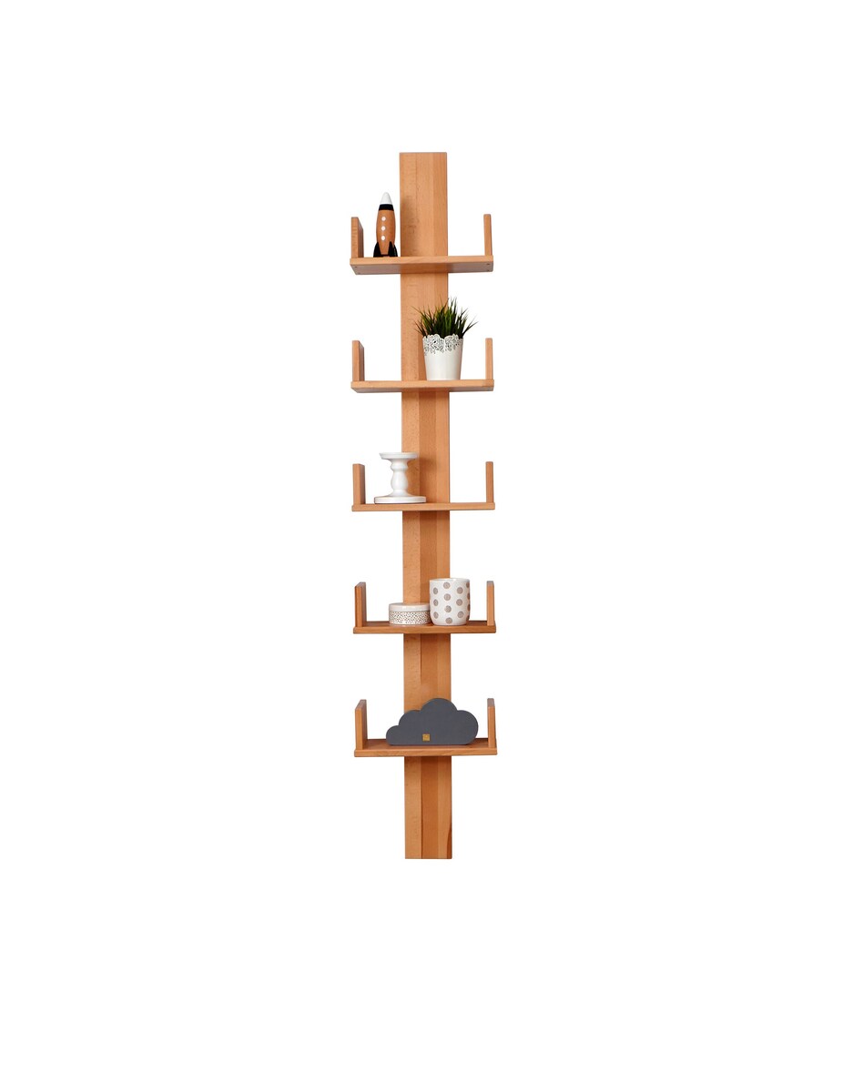 Vegghylle Pepe med 5 hyller bøk massiv 35x180 cm forfra