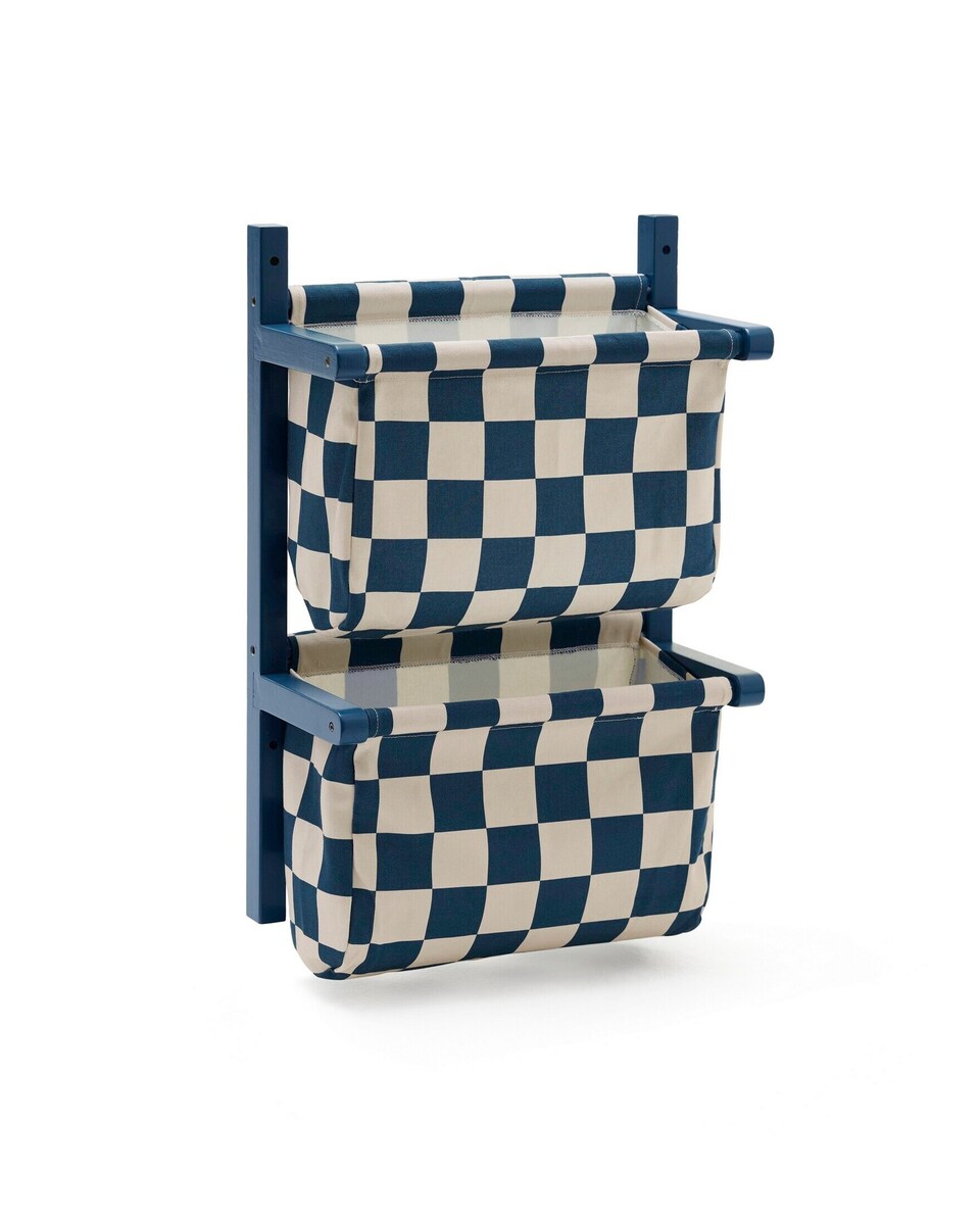 Vegghylle med tekstillommer i bomull 60x19 cm forfra