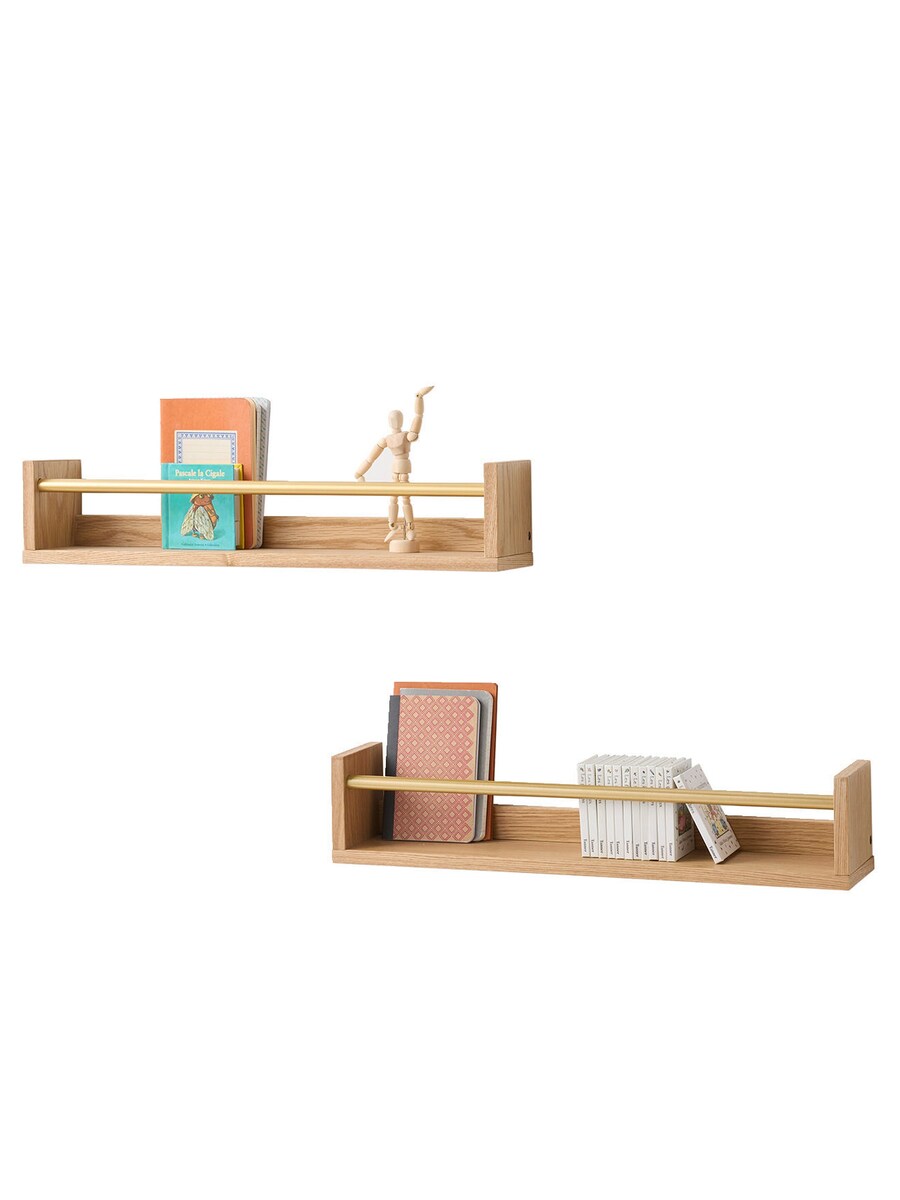 Vegghyller 2-pk med gullfarget stang 50x10 cm eikefiner forfra