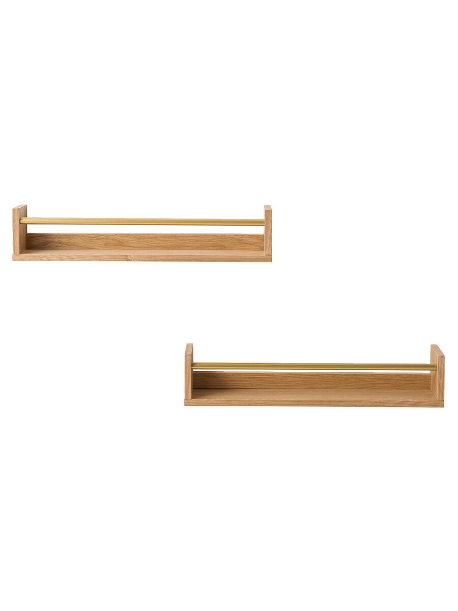 Vegghyller 2-pk med gullfarget stang 50x10 cm eikefiner montert på vegg