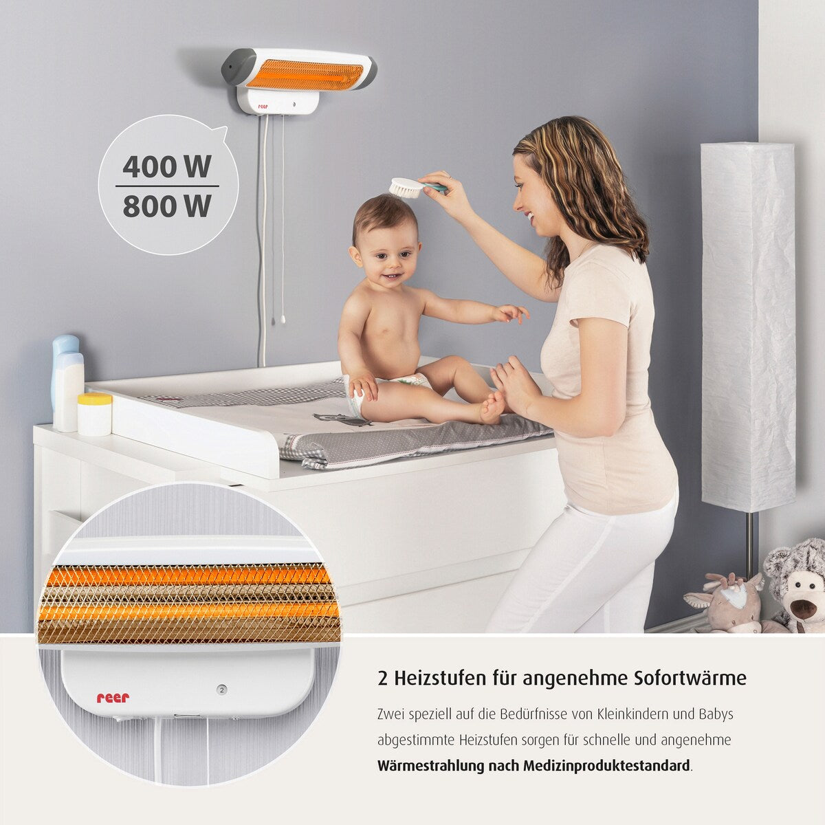 Detaljbilde av varmeelement og beskyttelse på FeelWell varmelampe