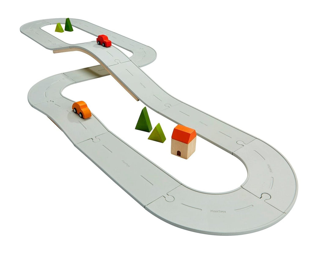 Vei- og skinnesett stort i gummitre 48 cm forfra