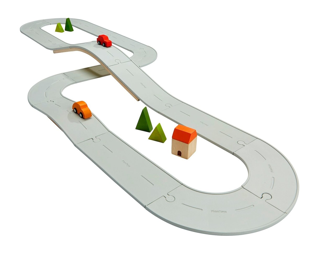 Vei- og skinnesett stort i gummitre 48 cm forfra