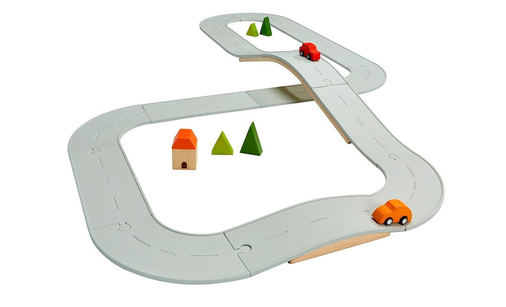 Vei- og skinnesett stort i gummitre 48 cm bakside