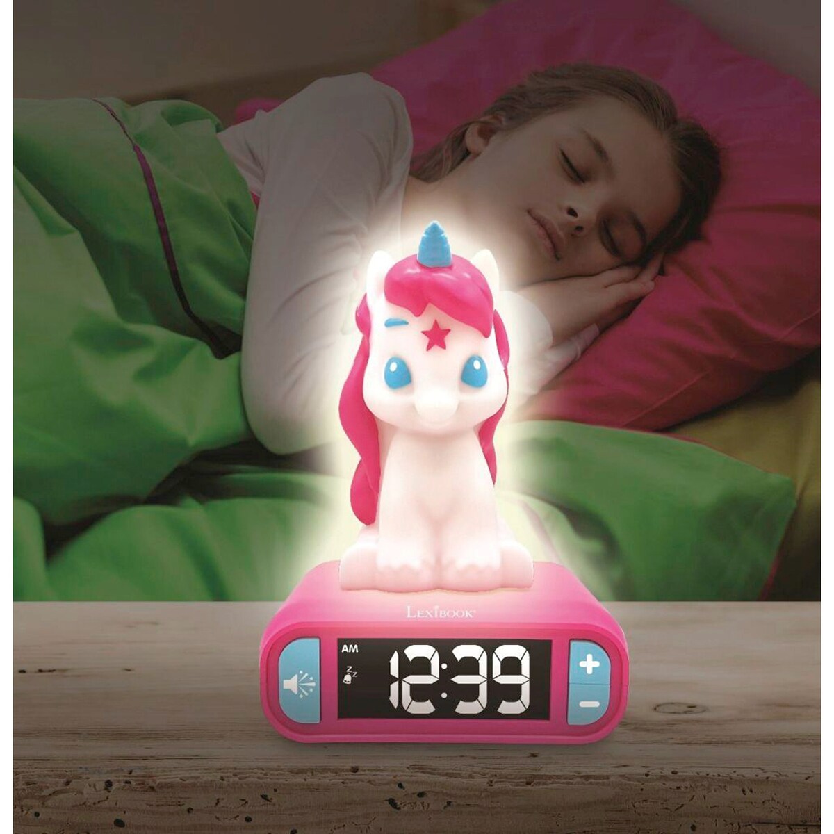 Vekkerklokke med 3D-nattlys enhjørning LCD-display bakside