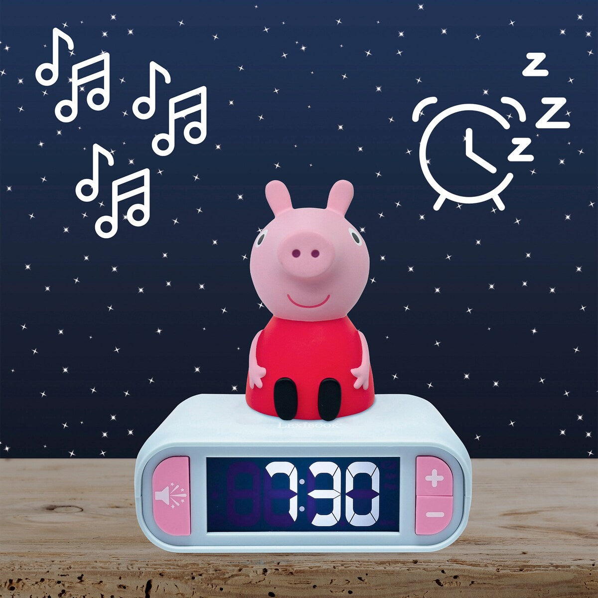 Montert Vekkerklokke Peppa Pig med nattlys og LCD på nattbord