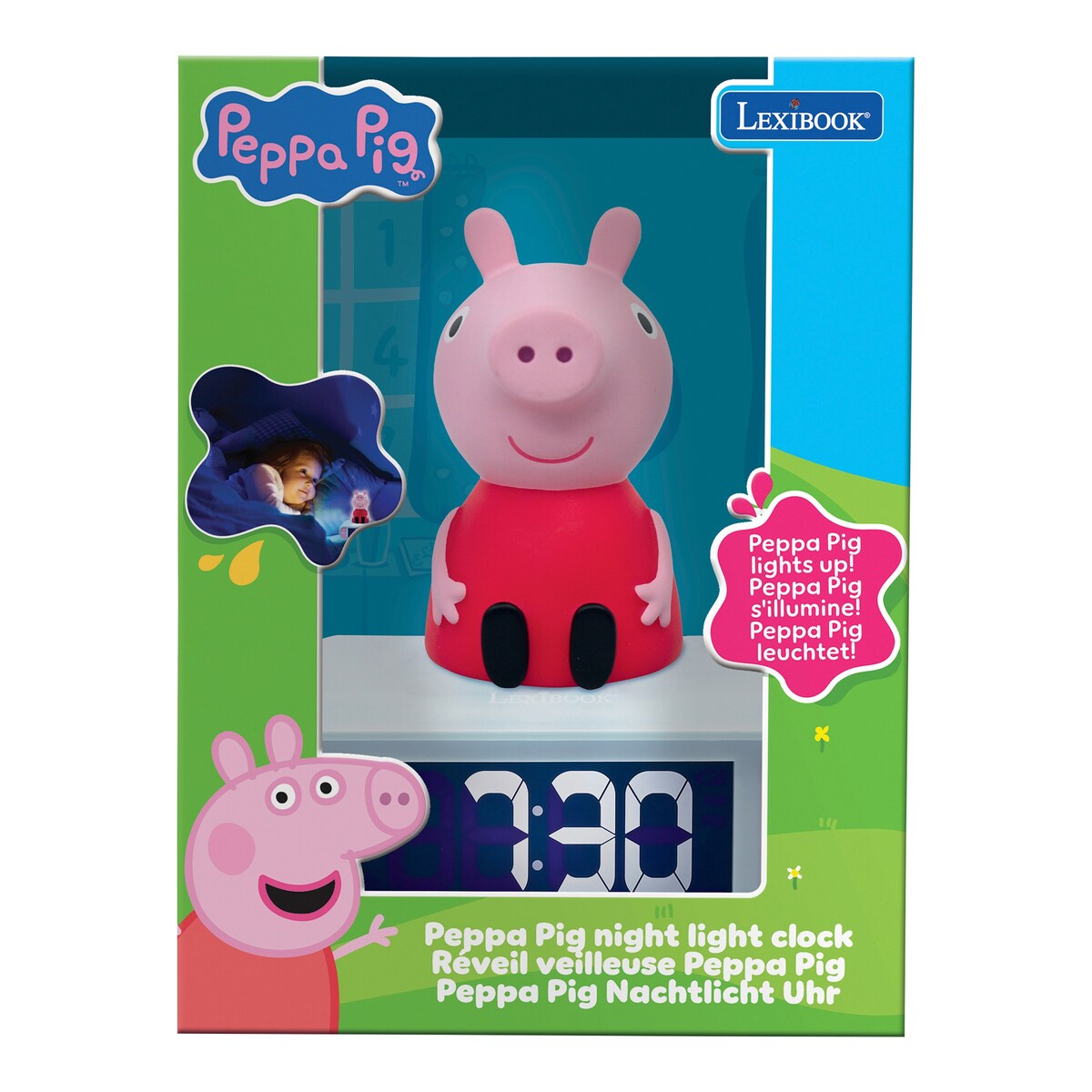 Nærbilde av LED-nattlys på Vekkerklokke Peppa Pig med nattlys og LCD