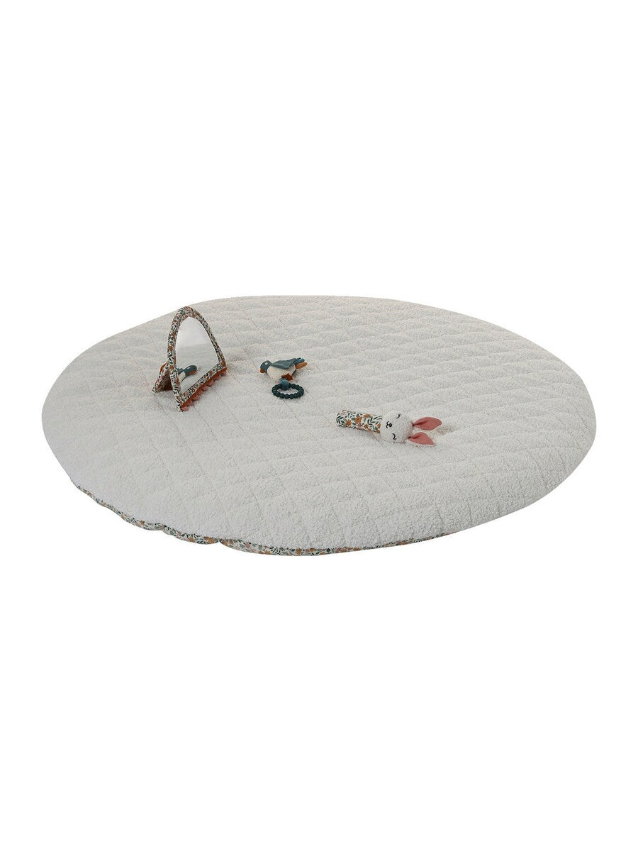 Bakside av Vendbar aktivitetsmatte Retro Flower diameter 100 cm med teddyfleece