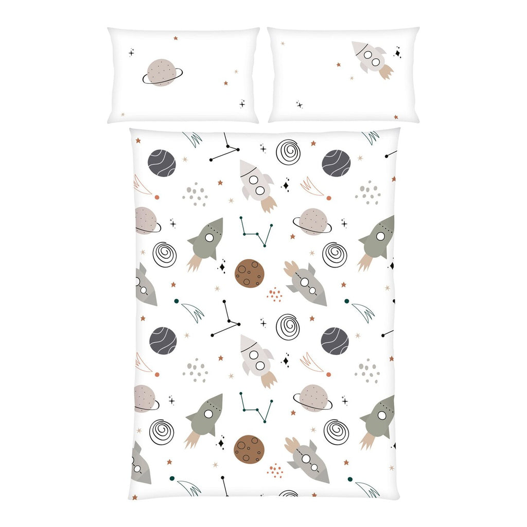 Vendbart sengetøy renforcé verdensrom 40x60/100x135 cm forfra