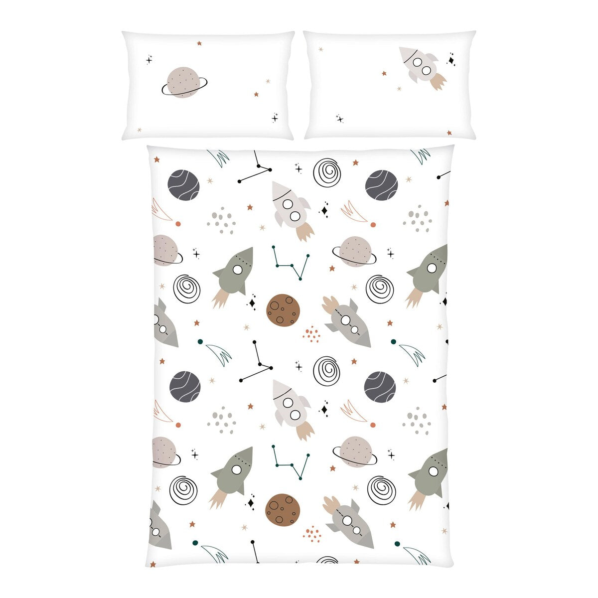 Vendbart sengetøy renforcé verdensrom 40x60/100x135 cm forfra