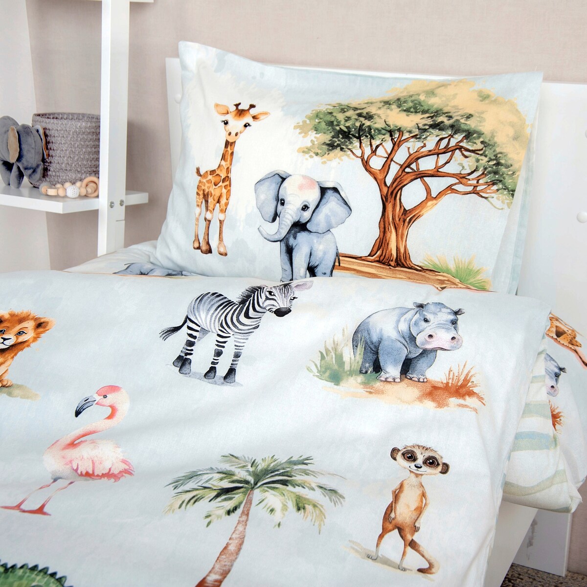 Vendbart sengetøy safari renforcé bomull 40x60/100x135 cm nærbilde av glidelås