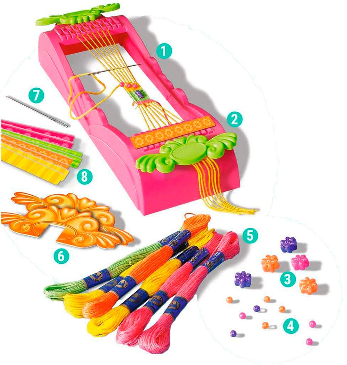 Nærbilde av perler i Vennskapsbånd hobbysett med veveramme fra 6 år