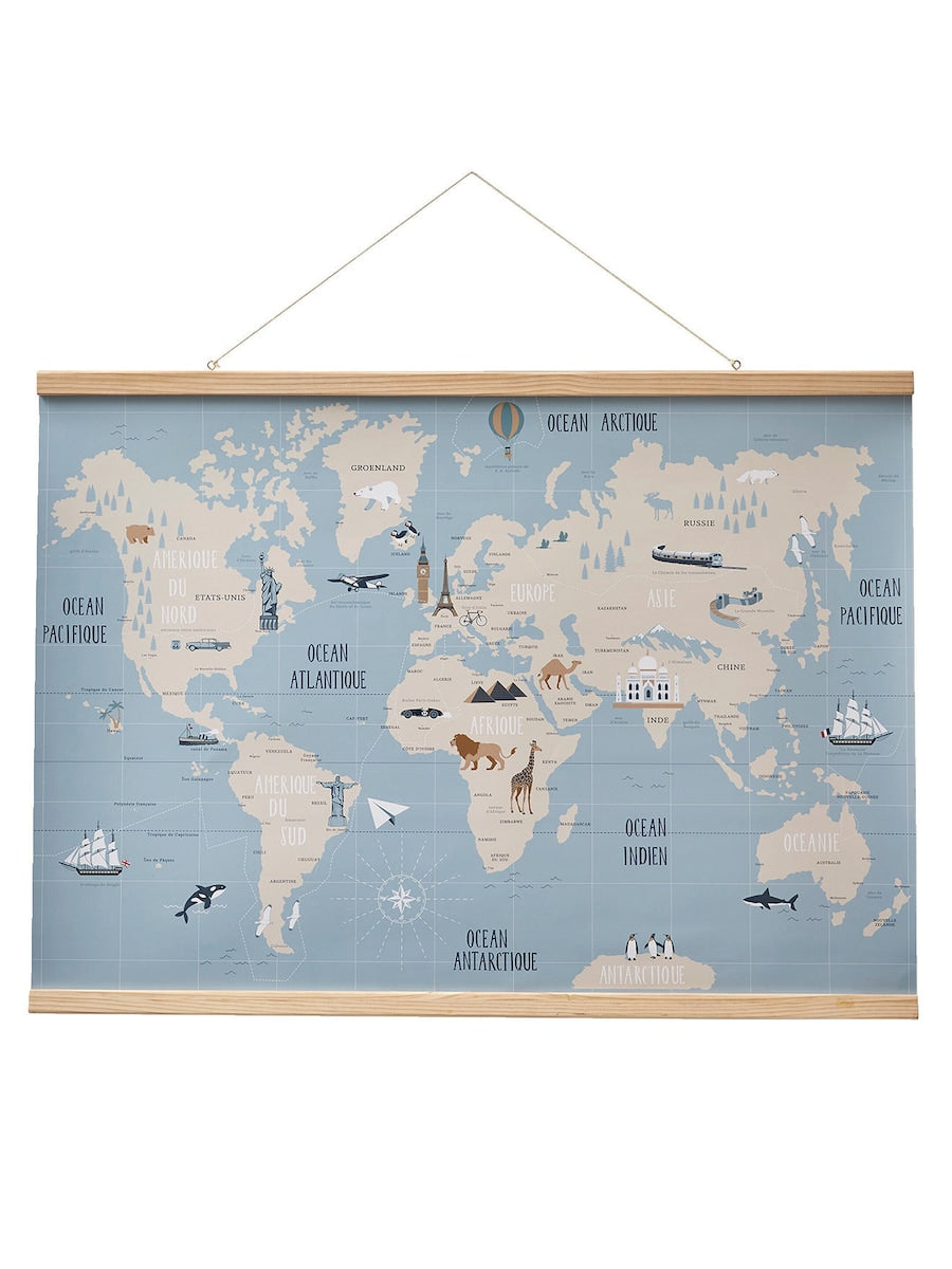Verdenskart for barnerom med oppheng 70x110 cm forside