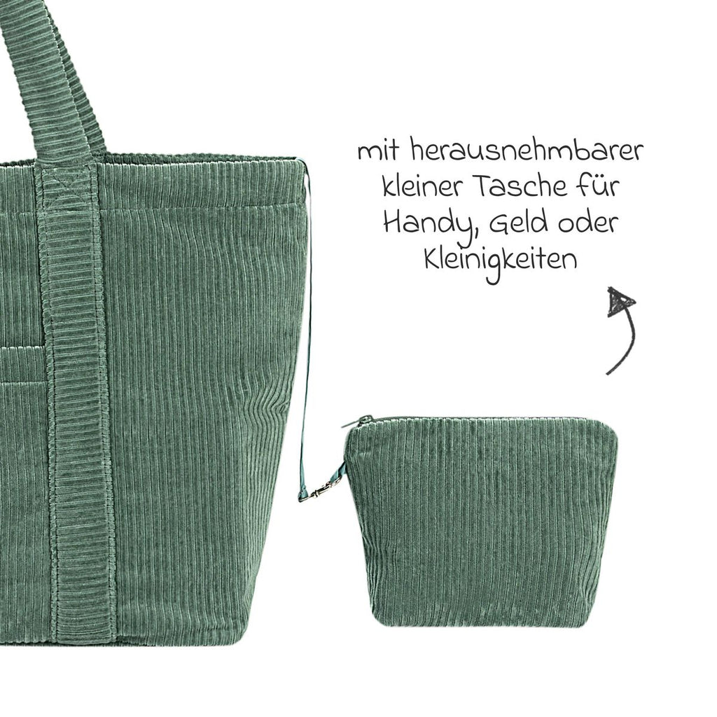 Detalj av stoffet på Veske Nicky eucalyptus i bomull med uttakbar innerlomme