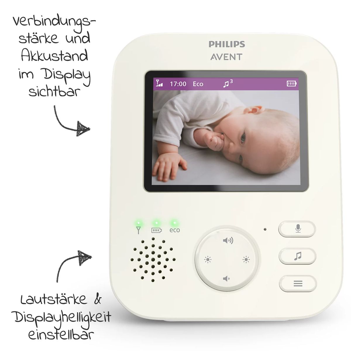 Detaljbilde av kameramodul på Videobabycall Advanced med kamera og 2,8'' skjerm