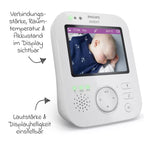 Detalj av skjerm på Videobabycall Premium SCD892/26 med 3,5'' fargeskjerm