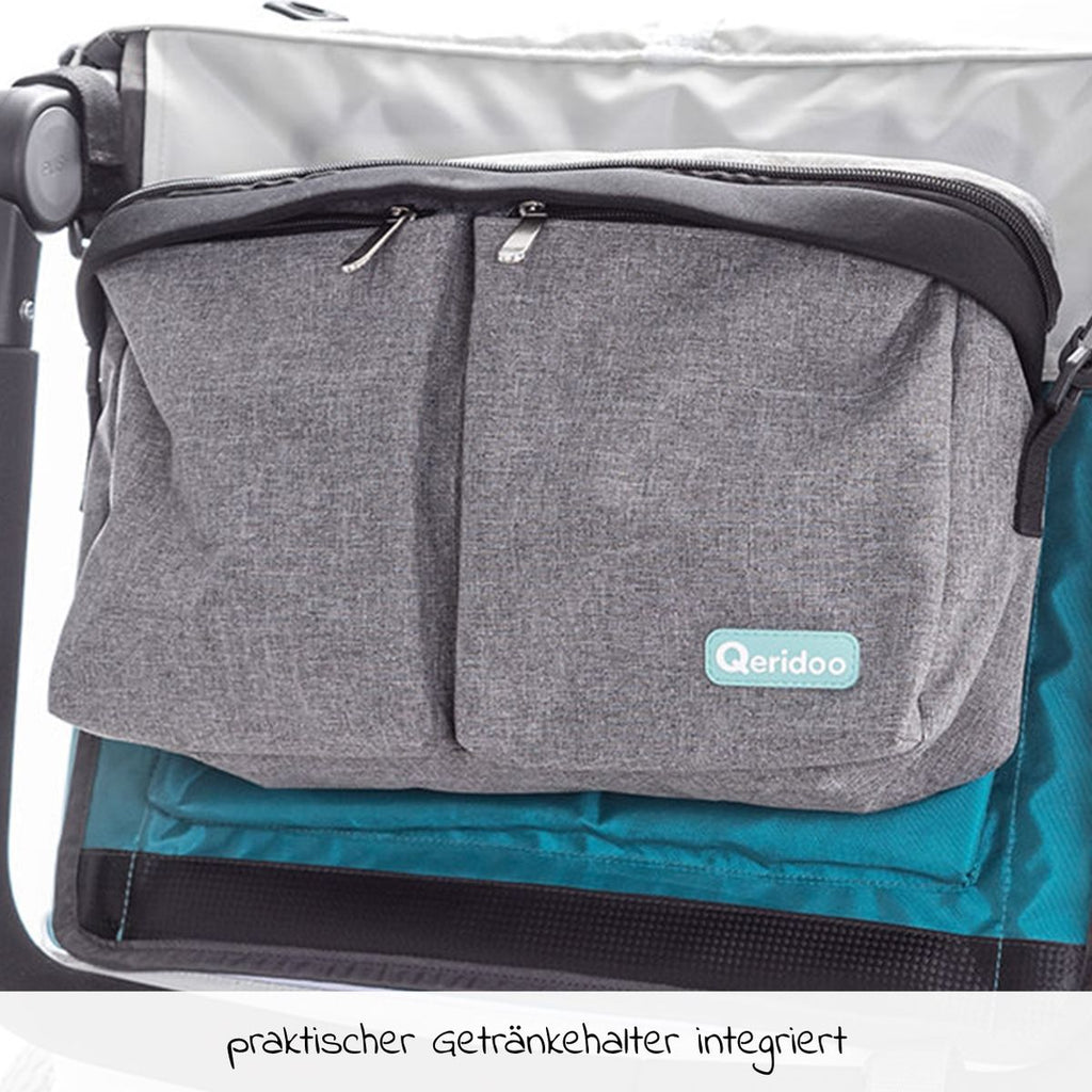 Vognorganizer montert på barnevognens håndtak fra Qeridoo