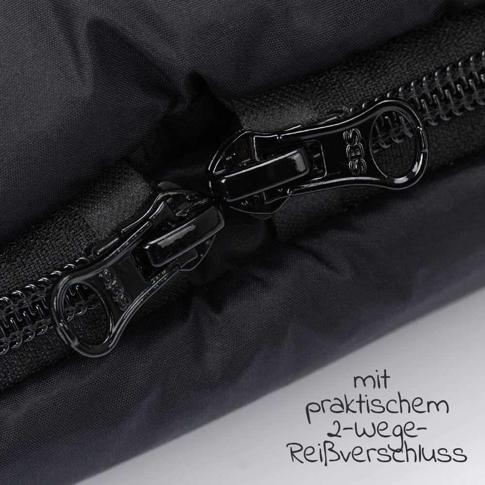 Nærbilde av coral-fleece innside på Vognpose i fleece Kinley med avtakbar front svart