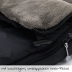 Detalj av toveis glidelås på Vognpose i fleece Kinley med avtakbar front svart
