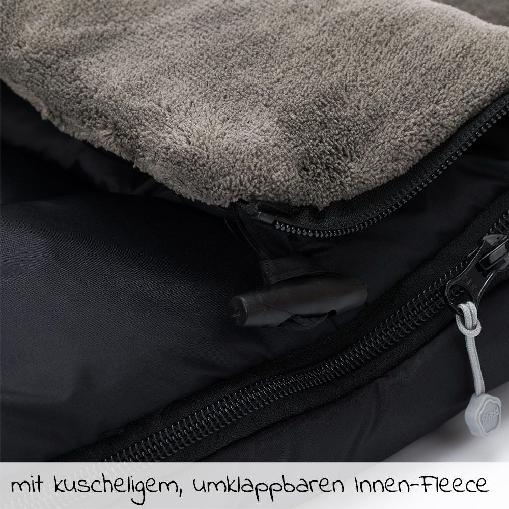 Detalj av toveis glidelås på Vognpose i fleece Kinley med avtakbar front svart