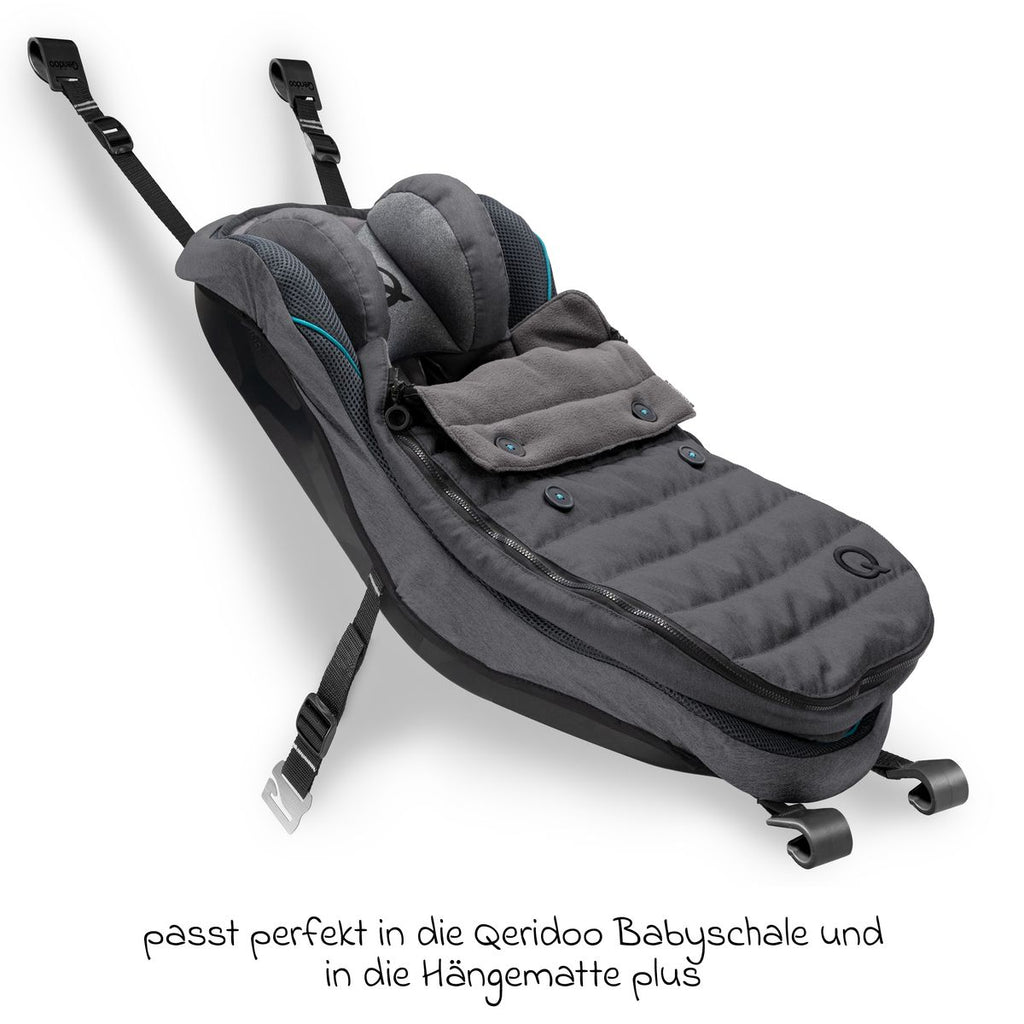 Detalj med glidelås på vognpose i fleece Light til babystol og hengekøye - Qeridoo