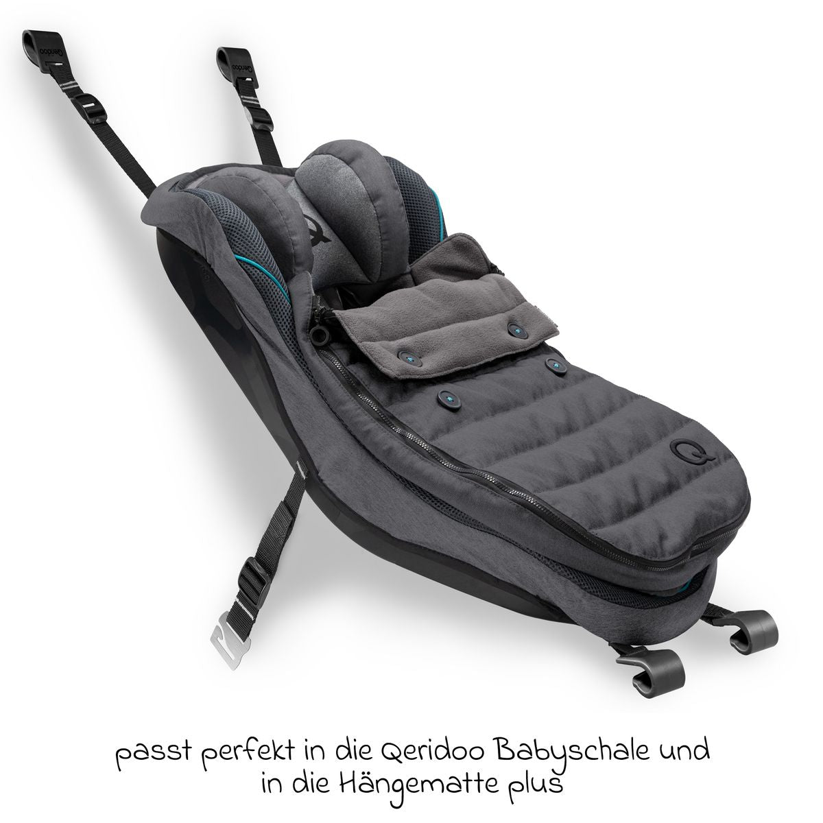 Detalj med glidelås på vognpose i fleece Light til babystol og hengekøye - Qeridoo