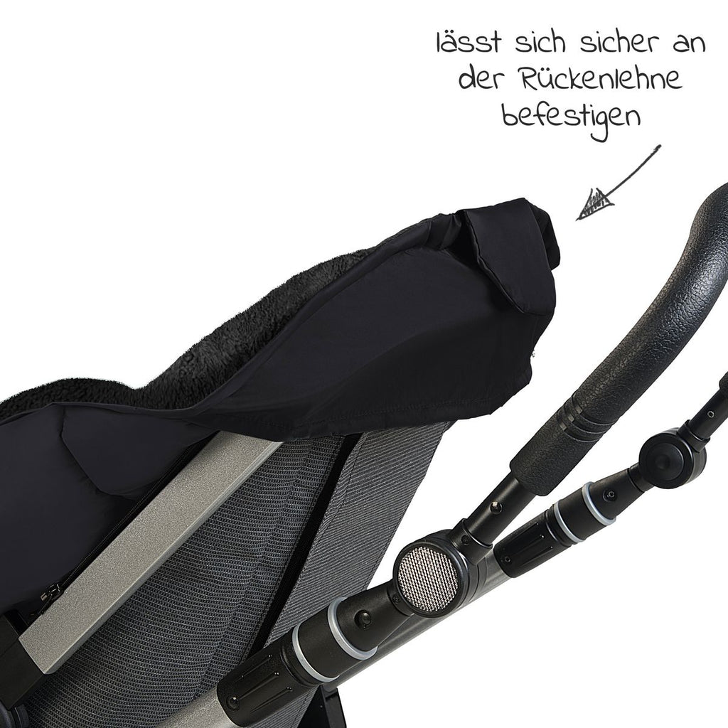 Reflekterende detaljer på Vognpose Gino-cs i fleece til barnevogn, sort
