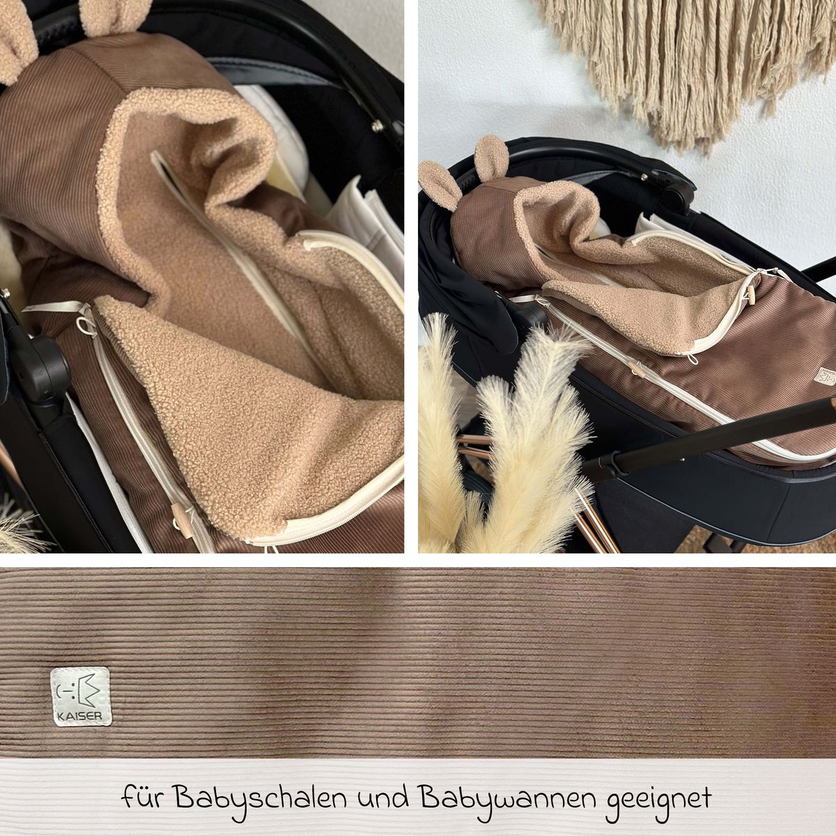 Sideglidelås på Vognpose Hima i fleece til babystol og bag