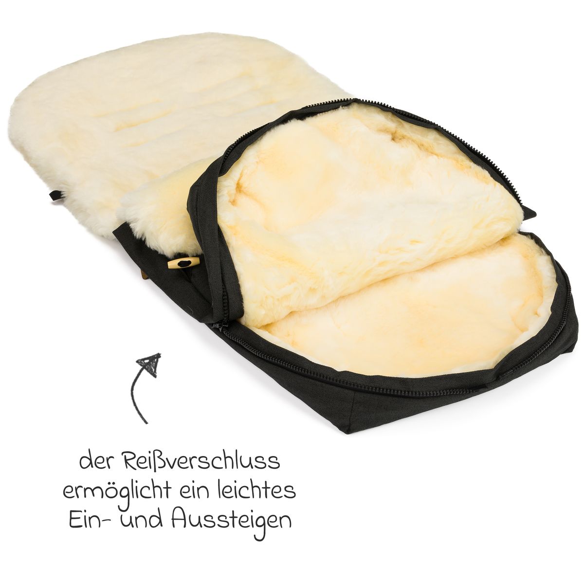 Vognpose i lammeskinn Bernina Style 100x50 cm - Fillikid sammenrullet